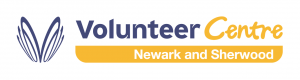 Image shows the Volunteer Centre logo, which has blue and yellow writing.